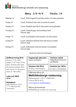 Meny 3/4–9/4 Vecka 14 Mathildenborgs restaurang