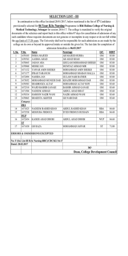 SELECTION LIST - III Dean, College Development Council