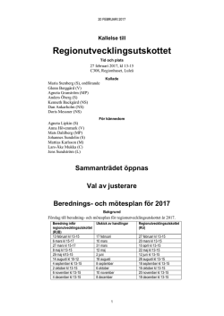 Kallelse Regionutvecklingsutskottet 2016-02-27