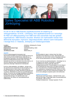 Sales Specialist till ABB Robotics i Jönköping