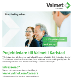 Projektledare till Valmet i Karlstad