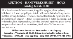 AUKTION – HANTVERKSHUSET – HOVA Lördag 4/3 kl. 11.00