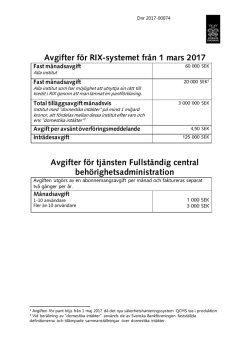 Avgifter för RIX-systemet från 1 mars 2017