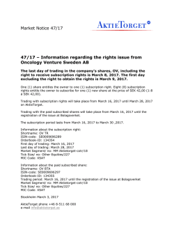 Market Notice 47/17 47/17 – Information regarding the rights issue