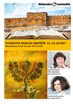 SYYSMATKA ISRAELIN LÄMPÖÖN 2017 esite