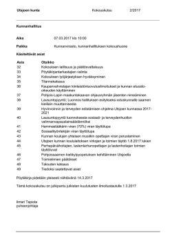 Utsjoen kunta Kokouskutsu 2/2017 Kunnanhallitus Aika 07.03.2017