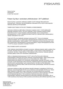 Fiskars Oyj Abp:n varsinaisen yhtiökokouksen 2017