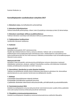 Kunnallisjärjestön vuosikokouksen esityslista 2017