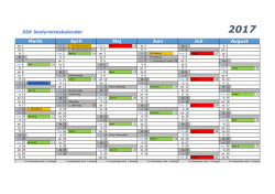 SSK bestyrelseskalender Marts April Maj Juni Juli August