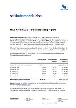 Novo Nordisk A/S – aktietilbagekøbsprogram
