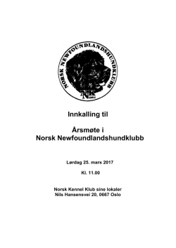 Innkalling til Årsmøte i Norsk Newfoundlandshundklubb 25.03.2017