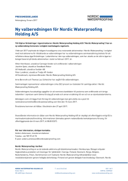 Ny valberedningen för Nordic Waterproofing Holding A:S8 mars