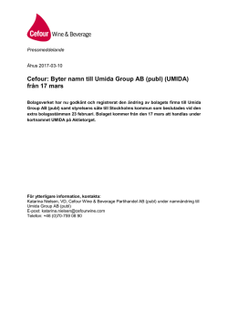 Cefour: Byter namn till Umida Group AB (publ) (UMIDA)