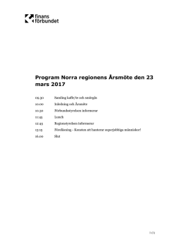 Program Norra regionens Årsmöte den 23 mars 2017