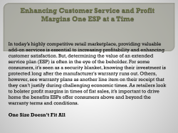 Enhancing Customer Service and Profit Margins One ESP at a Time