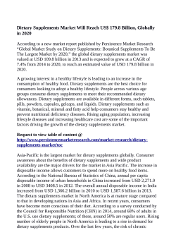 Dietary Supplements Market Projected to Reach USD 179.8 Billion By 2020