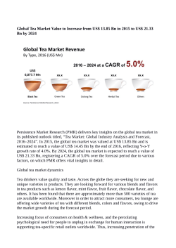Tea Market Projected to Reach US$ 21.33 Billion By 2024