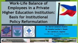 Work Life Balance of Employees in a Private Higher Educational Institutions: Basis for Policy Reformulation ppt during the LBECSR-17) Cebu (Philippines) Sept. 21-22, 2017