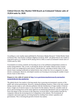 Electric Bus Market Anticipated To Value 33,854 Units In Terms Of sales By 2020