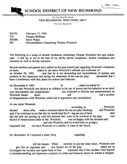 Complaints re Thomas Woznicki (New Richmond, Wisconsin School District)