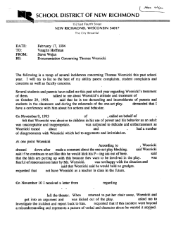 Tom Suchomel Woznicki Employment Records (Wisconsin Educator)