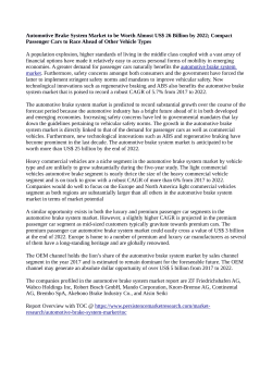 Automotive Brake System Market Anticipated To Reach  US$ 26 Billion  By 2022 