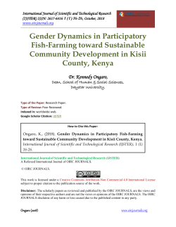 Gender Dynamics in Participatory Fish-Farming toward Sustainable Community Development in Kisii County, Kenya