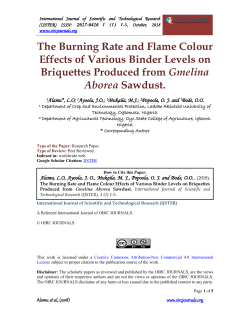 THE BURNING RATE AND FLAME COLOUR EFFECTS OF VARIOUS BINDER LEVELS ON BRIQUETTES PRODUCED FROM
