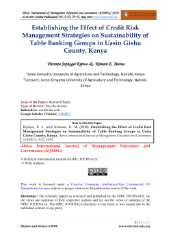Establishing the Effect of Credit Risk Management Strategies on Sustainability of Table Banking Groups in Uasin Gishu County, Kenya