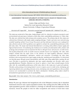 Assessment the sustainability of Fish value chain in Tekeze dam, Amhara Region, Ethiopia