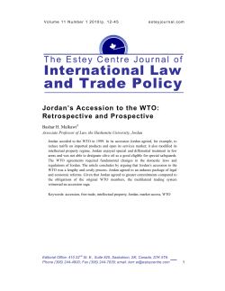 Jordan Accession to the WTO by Bashar H Malkawi