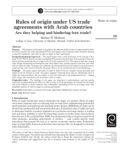 Rules of Origin under U.S. Trade Agreements with Arab Countries